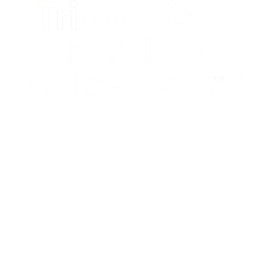 TA-LOGO-2025 Tripadvisor Travelers' Choice Awards 2025 logo with owl emblem and laurel wreath, white on dark background; text mentions Nusa Penida promotion.